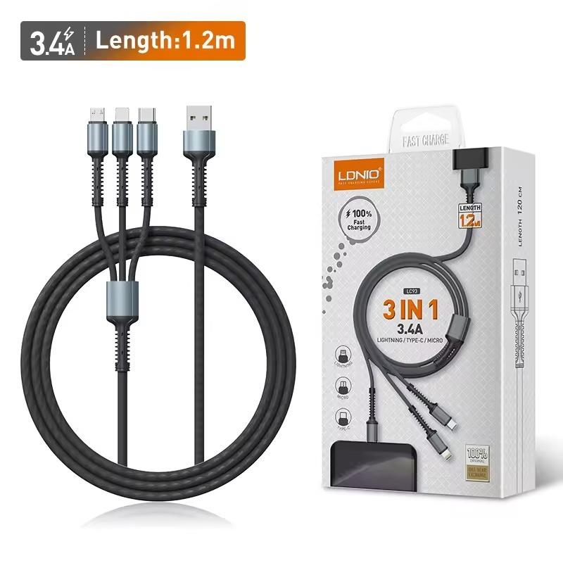 LDNIO 3-in-1 Fast Charge Cable 1.2M